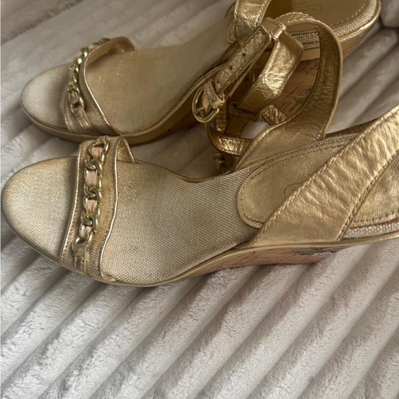 Coach Metallic Gold Chain-Trim Slingback Sandals - Picture 4 of 6